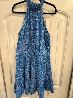 Blue Floral Halter Mini Dress XL